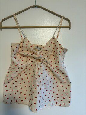 Madewell Women’s Adjustable Strawberry & Cream Top with Bow & Cutout
